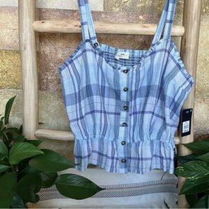 NEW Lucky Brand Women’s Plaid Front Button Down Peplum Ruffled Crop Tank, Size M